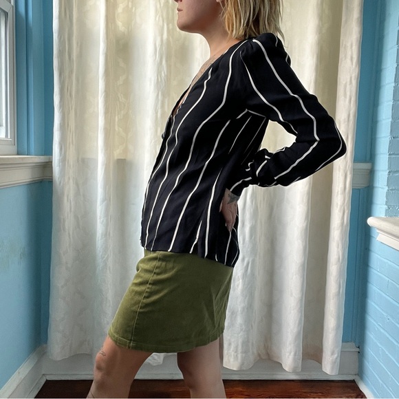 reformation black and white stripe button down blouse size medium - Picture 3 of 6